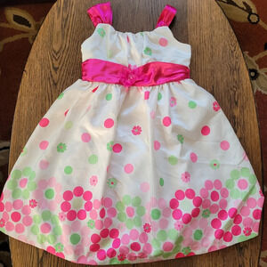 Ashley Ann White Floral Polka-Dot Sleeveless Party Formal Dress w/ Bow Size 6X
